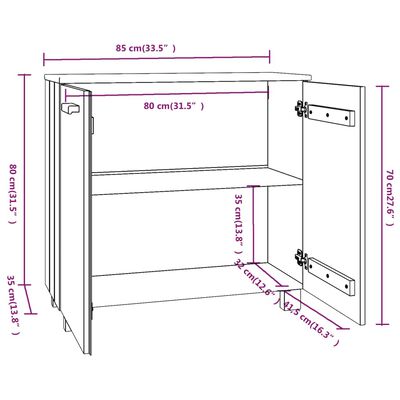 vidaXL Sideboard HAMAR Light Grey 85x35x80 cm Solid Wood Pine