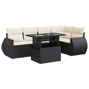 vidaXL 6 Piece Garden Sofa Set with Cushions Black Poly Rattan