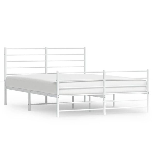 vidaXL Metal Bed Frame without Mattress with Footboard White 135x190cm