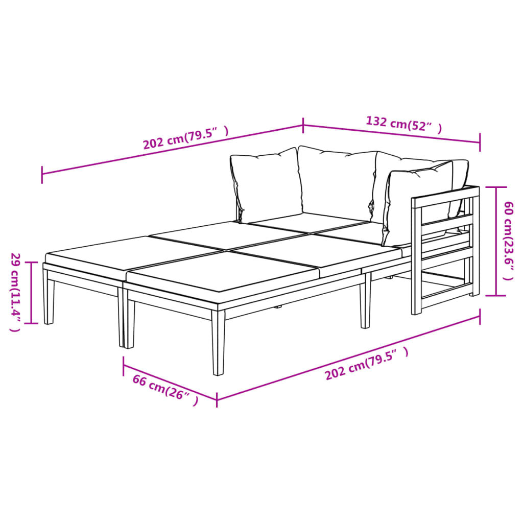 vidaXL Sun Loungers with Cream White Cushions 2 pcs Acacia Wood
