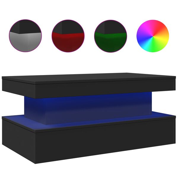 vidaXL Coffee Table with LED Lights Black 90x50x40 cm