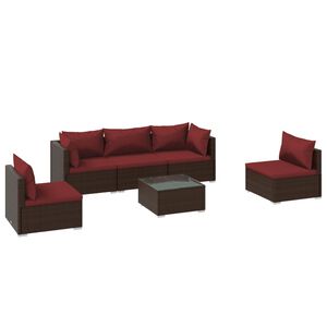 vidaXL 6 Piece Garden Lounge Set with Cushions Poly Rattan Brown