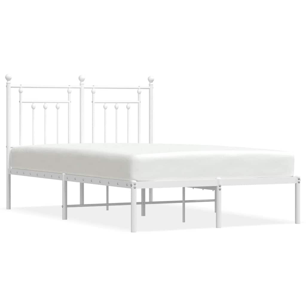 vidaXL Metal Bed Frame without Mattress with Headboard White 135x190cm