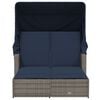 vidaXL Double Sun Lounger with Canopy and Cushions Grey Poly Rattan