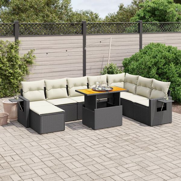 vidaXL 9 Piece Garden Sofa Set with Cushions Black Poly Rattan