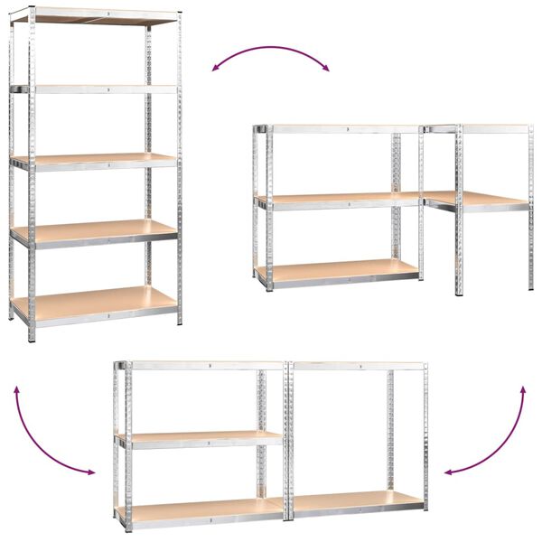 vidaXL 5-Layer Heavy-duty Shelves 2 pcs Silver Steel&Engineered Wood