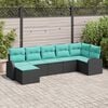 vidaXL Sofa Set with Cushion 7 pcs Black and Turquoise Poly Rattan