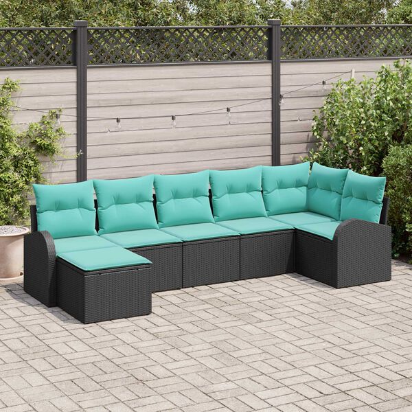 vidaXL Garden Sofa Set 7 pcs Black and turquoise Poly rattan