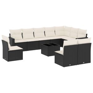 vidaXL 11 Piece Garden Sofa Set with Cushions Black Poly Rattan