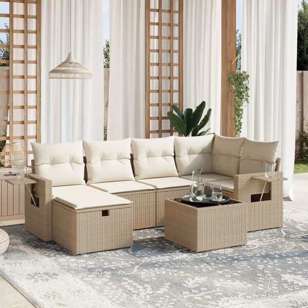 vidaXL 6 Piece Garden Sofa Set with Cushions Beige Poly Rattan