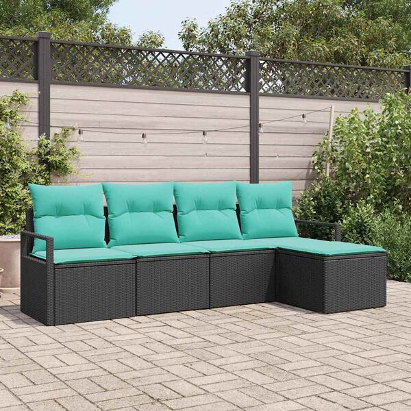 vidaXL Sofa Set with Cushion 5 pcs Black and Turquoise Poly Rattan
