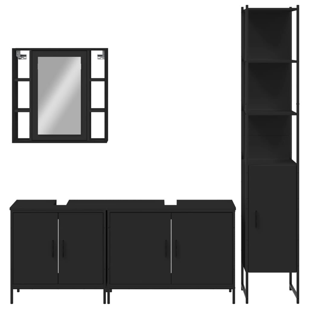 vidaXL 4 Piece Bathroom Cabinet Set Black Engineered Wood