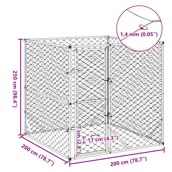 vidaXL Outdoor Dog Kennel Silver 2x2x2 m Galvanised Steel