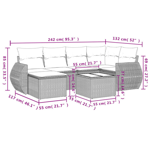 vidaXL 7 Piece Garden Sofa Set with Cushions Brown Poly Rattan