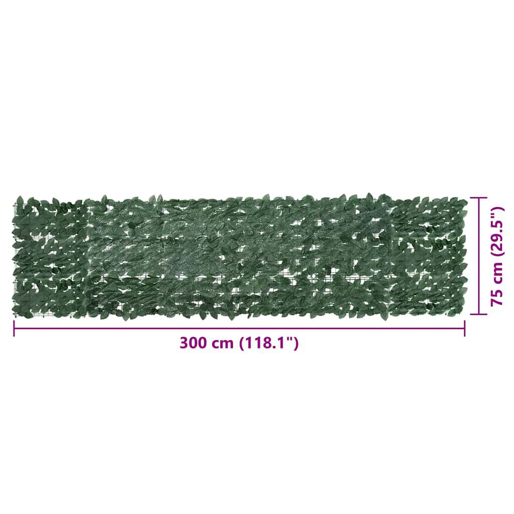 vidaXL Balcony Screen with Dark Green Leaves 300x75 cm
