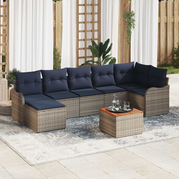 vidaXL 8 Piece Garden Sofa Set with Cushions Grey Poly Rattan Acacia