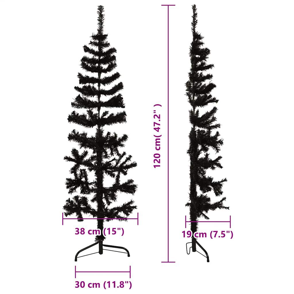 vidaXL Slim Artificial Half Christmas Tree with Stand Black 120 cm