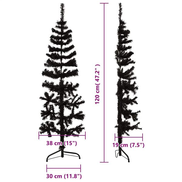 vidaXL Slim Artificial Half Christmas Tree with Stand Black 120 cm