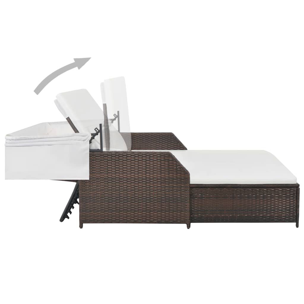 vidaXL 2-Person Sun Lounger with Canopy Poly Rattan Brown