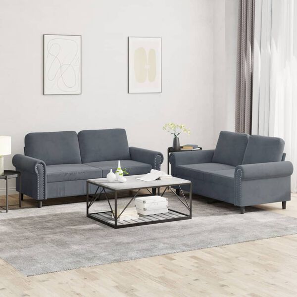 vidaXL 2 Piece Sofa Set with Cushions Dark Grey Velvet