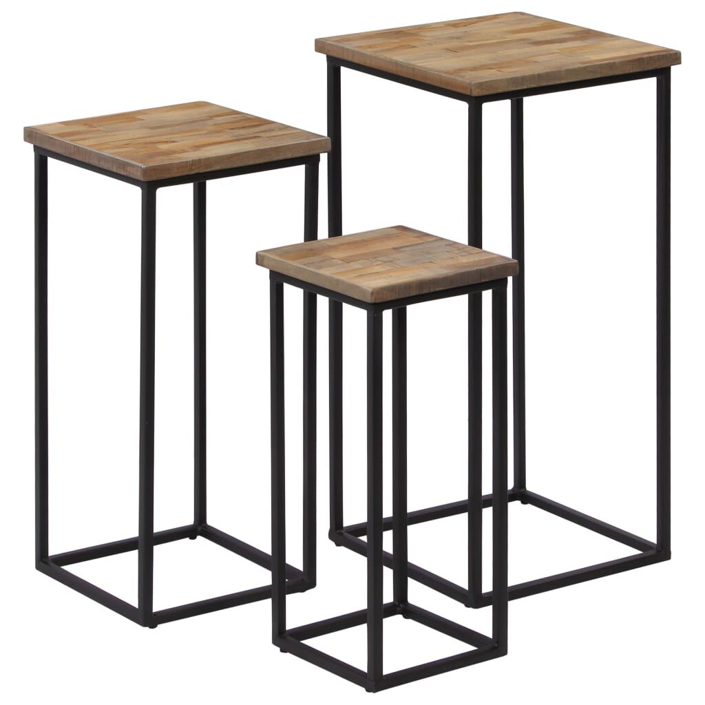 vidaXL 3 Piece Plant Table Set Reclaimed Teak