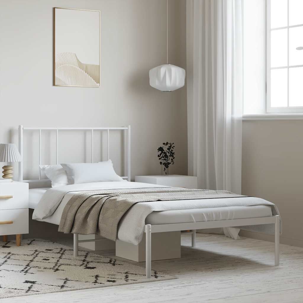 vidaXL Metal Bed Frame without Mattress with Headboard White 100x200cm