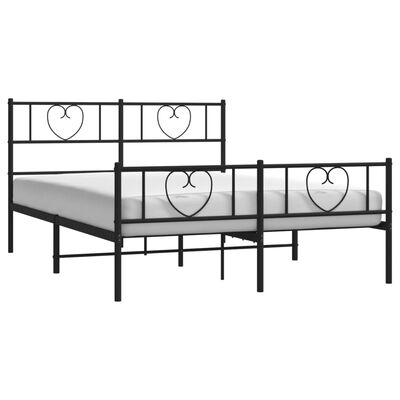 vidaXL Metal Bed Frame with Headboard and Footboard Black 135x190 cm Double