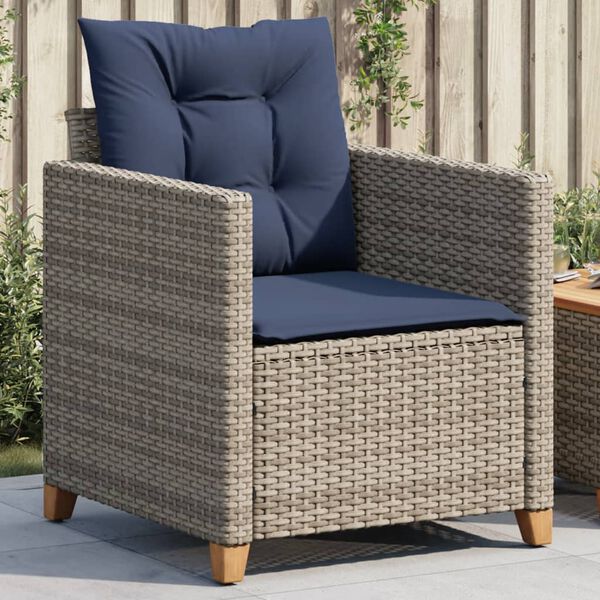 vidaXL Garden Chair with Cushions Grey Poly Rattan