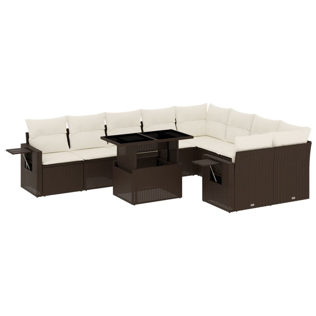 vidaXL 10 Piece Garden Sofa Set with Cushions Brown Poly Rattan