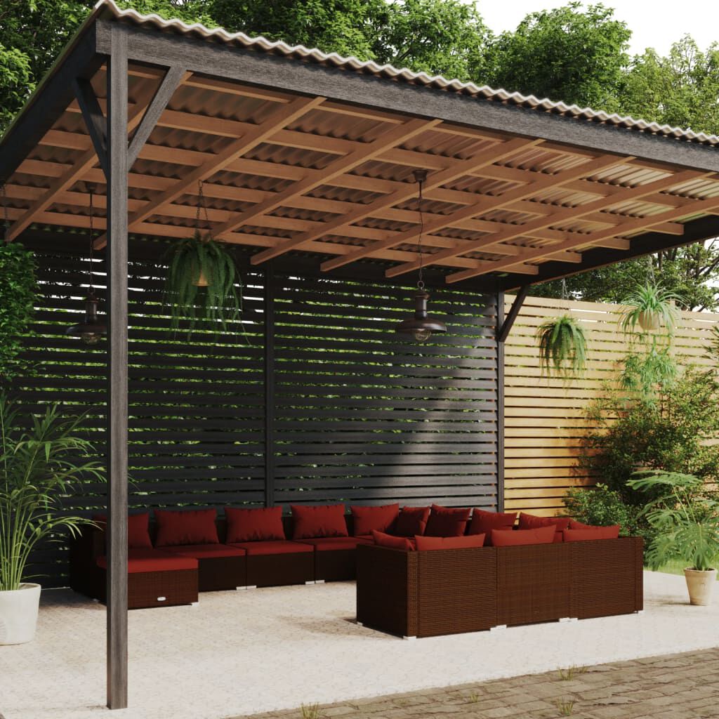 vidaXL 12 Piece Garden Lounge Set with Cushions Poly Rattan Brown