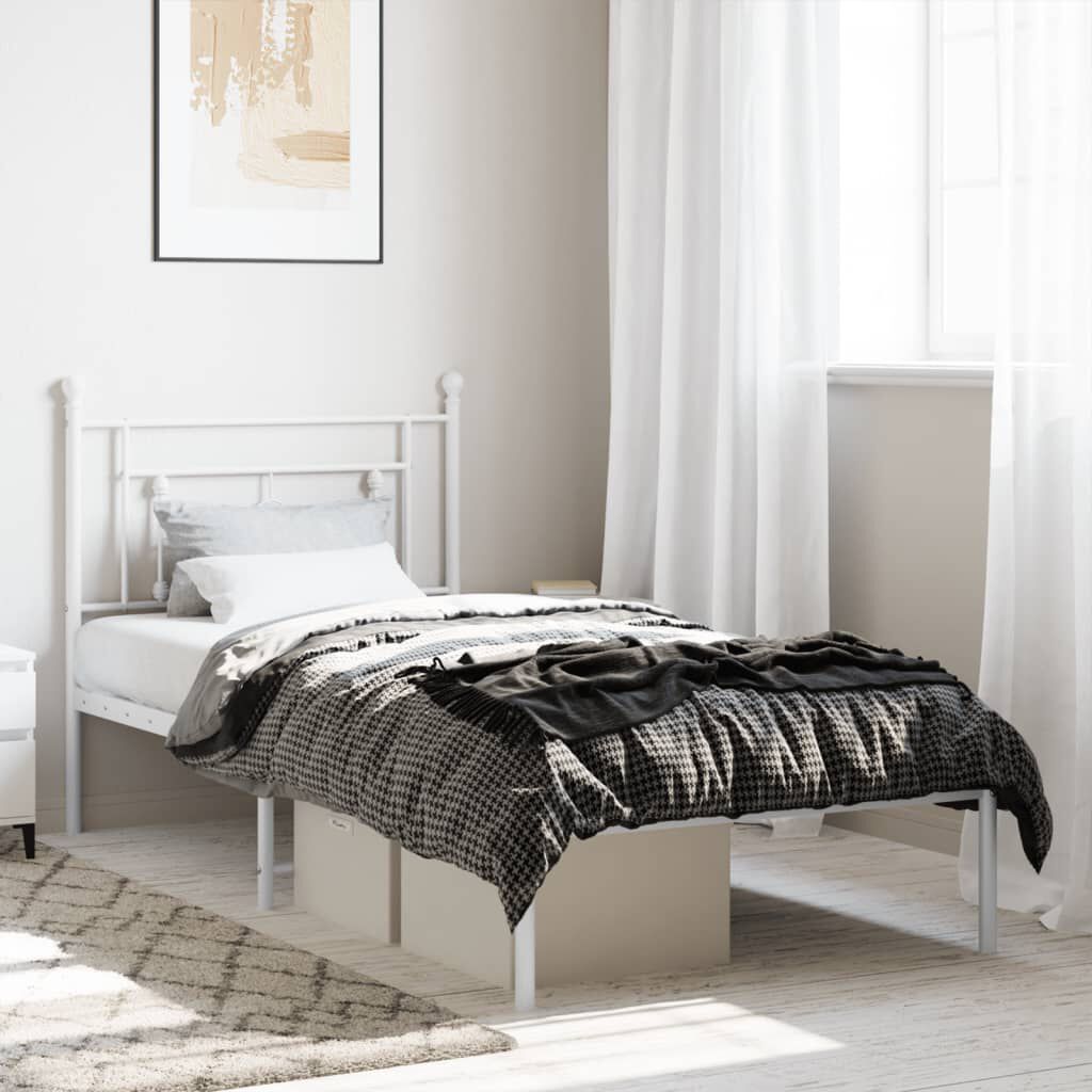 vidaXL Metal Bed Frame without Mattress with Headboard White 100x200cm