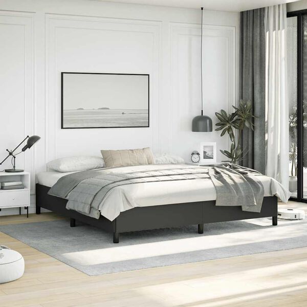 vidaXL Bed Frame without Mattress Black 193x203 cm King Faux Leather