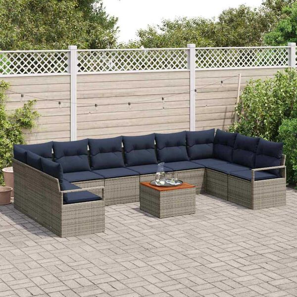 vidaXL Garden Sofa Set with Cushion 11 pcs Grey Poly rattan