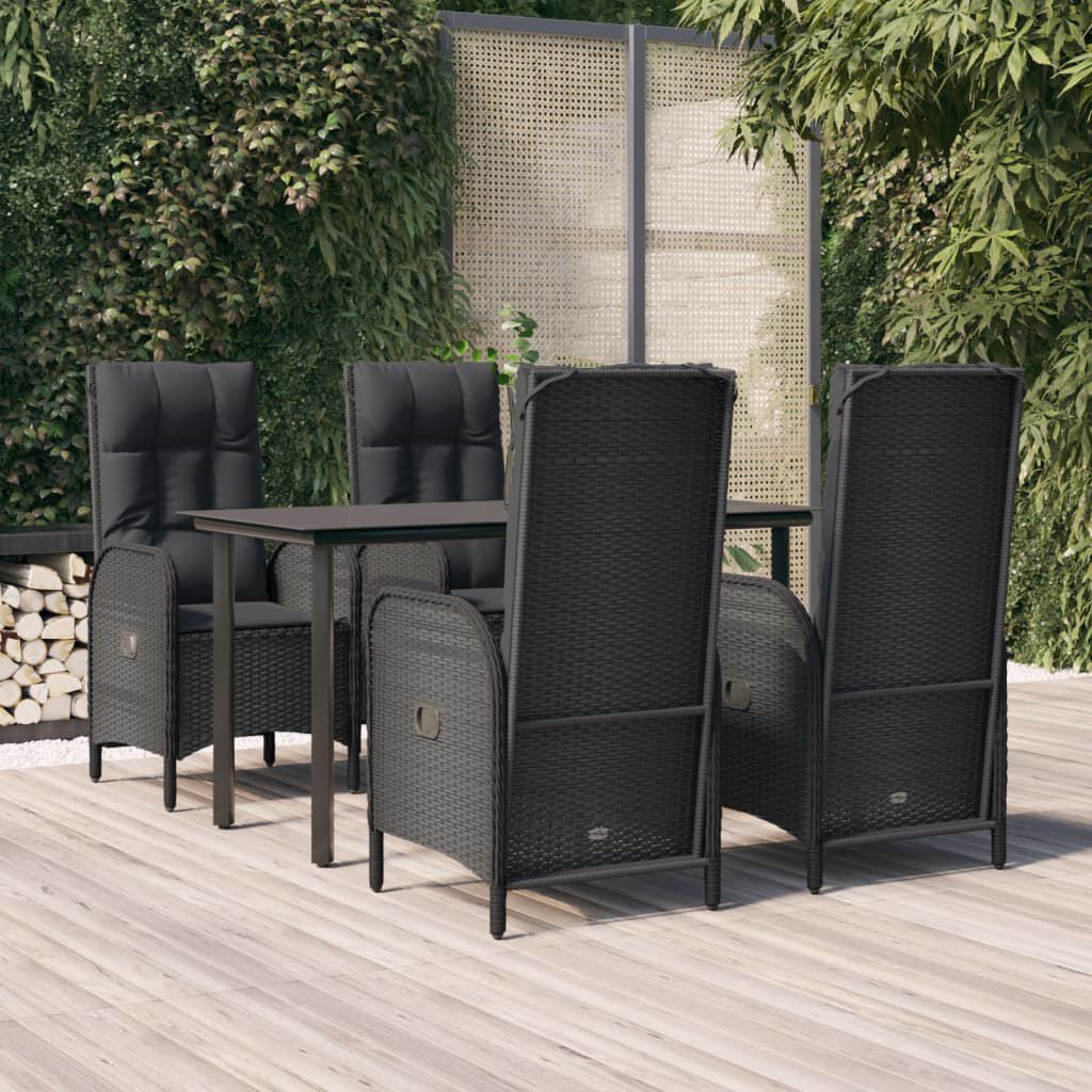 vidaXL 5 Piece Garden Dining Set with Cushions Black Poly Rattan