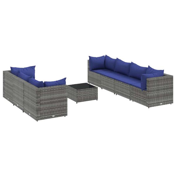vidaXL 8 Piece Garden Lounge Set with Cushions Grey Poly Rattan