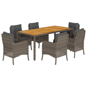 vidaXL 7 Piece Garden Dining Set with Cushions Grey Poly Rattan