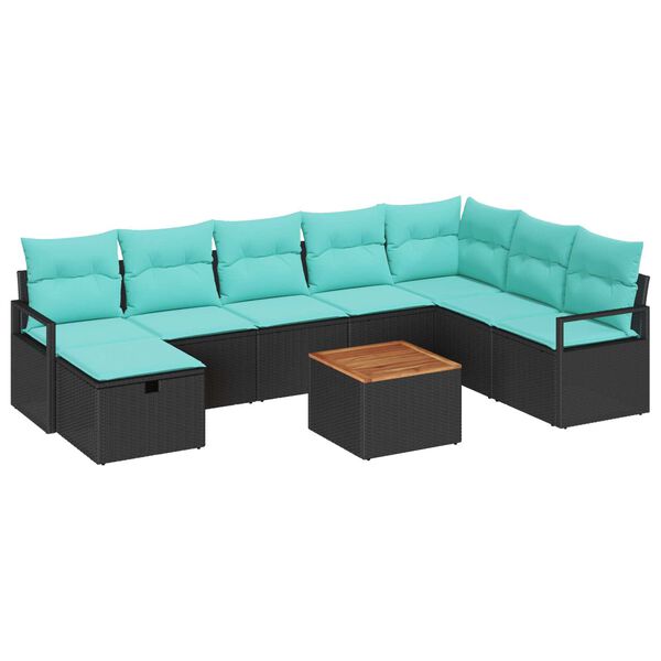 vidaXL 9 Piece Garden Sofa Set with Cushions Black Poly Rattan