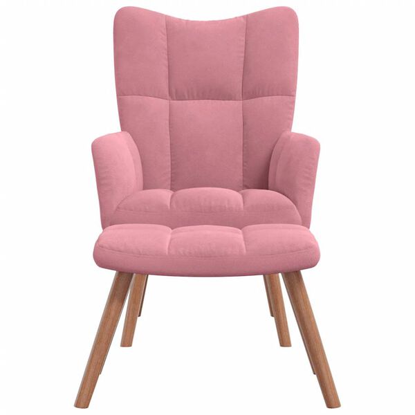 vidaXL Relaxing Chair with a Stool Pink Velvet