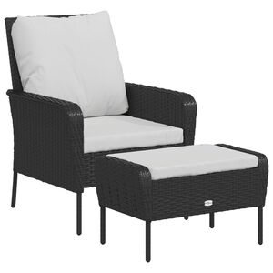 vidaXL Garden Chair with Footstool Black Poly Rattan