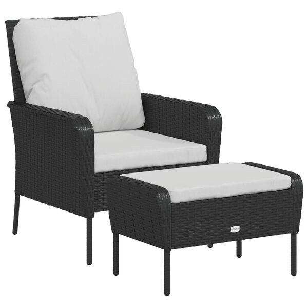 vidaXL Garden Chair with Footstool Black Poly Rattan