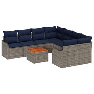 vidaXL Garden Sofa Set with Cushion 9 pcs Grey Poly Rattan