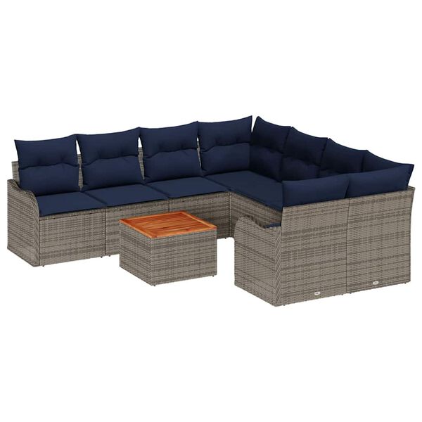 vidaXL Garden Sofa Set with Cushion 9 pcs Grey Poly Rattan