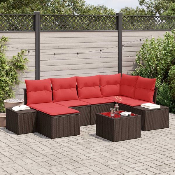 vidaXL 7 Piece Garden Sofa Set with Cushions Brown Poly Rattan