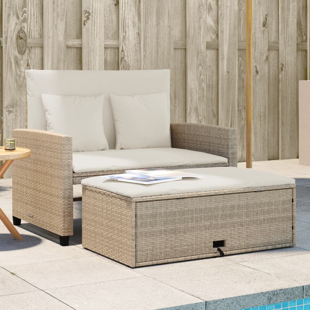 vidaXL Garden Sofa with Cushions 2-Seater Beige Poly Rattan