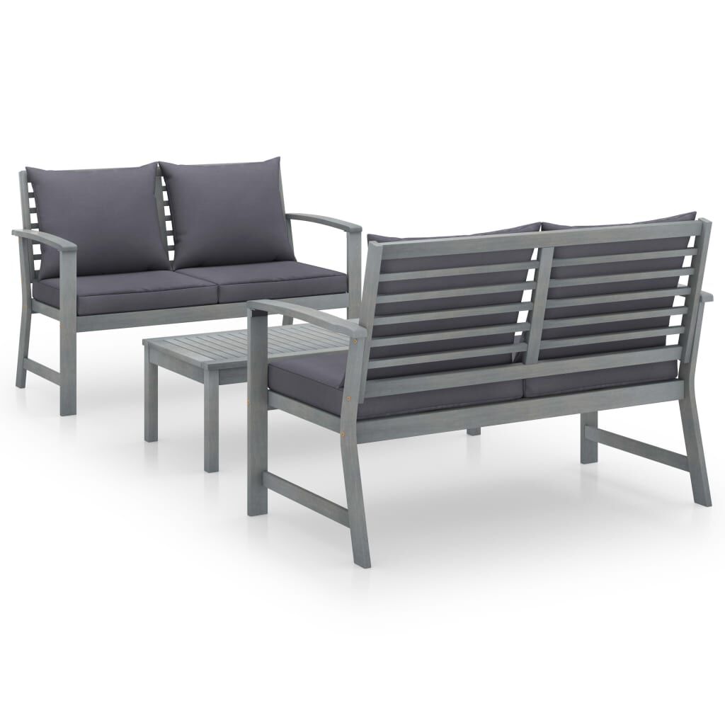 vidaXL 3 Piece Garden Lounge Set with Cushion Solid Acacia Wood Grey