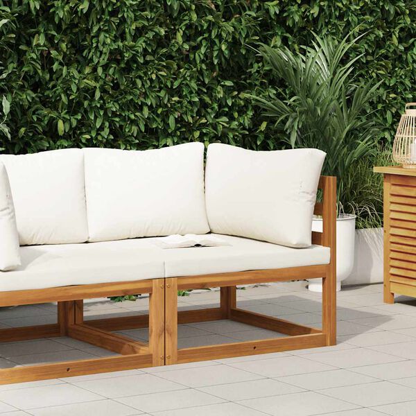 vidaXL Sectional Corner Sofa & Cream White Cushion Solid Acacia Wood