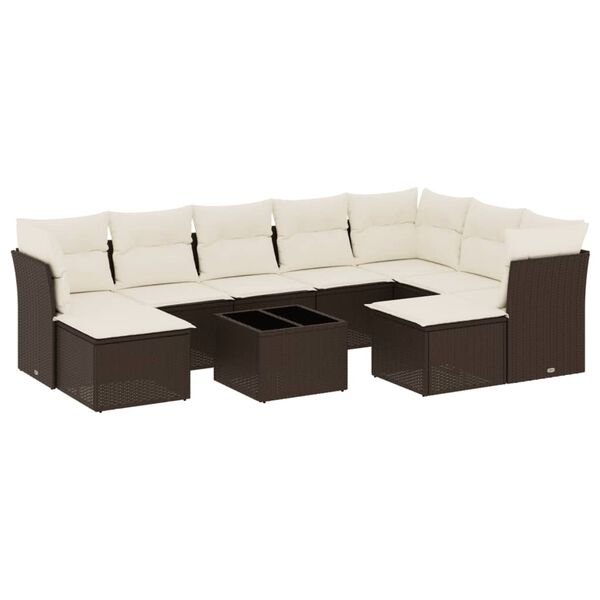 vidaXL 10 Piece Garden Sofa Set with Cushions Brown Poly Rattan
