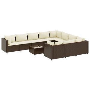vidaXL 11 Piece Garden Sofa Set with Cushions Brown Poly Rattan