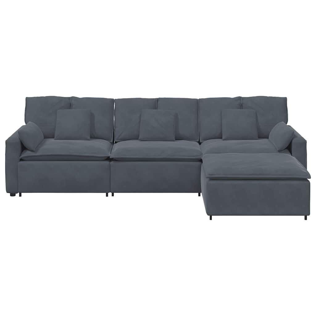 vidaXL Modular Sofa with Footstool and Cushions Dark Grey