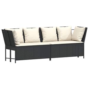 vidaXL Garden Sofa with Cushions Black Poly Rattan